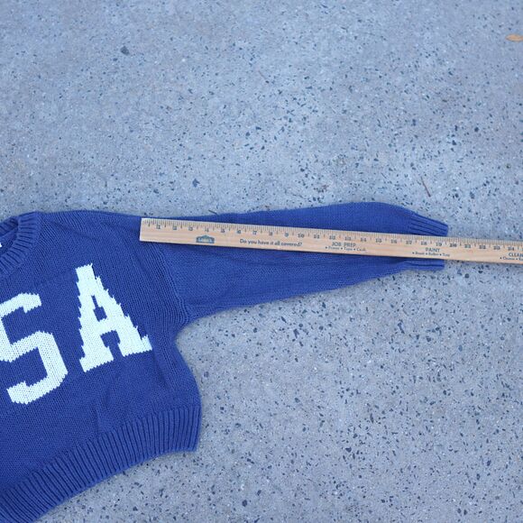 Grayson Threads USA Cropped Knit Sweater XS Blue Graphic Cotton Y2K Preppy - Picture 9 of 12